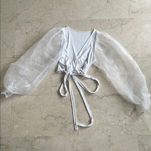 Zara Cropped Wrap around top with tulle sleeves